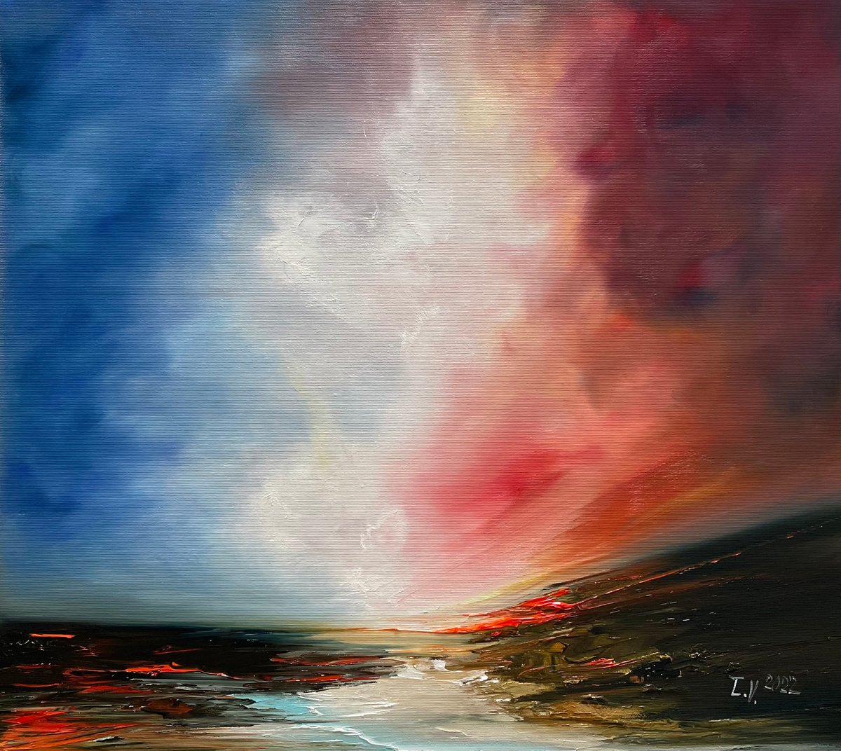 Impressionistic Landscape Oil Painting By Timea Valsami, 22 X 20", Transformation Of Ages, Original Artwork