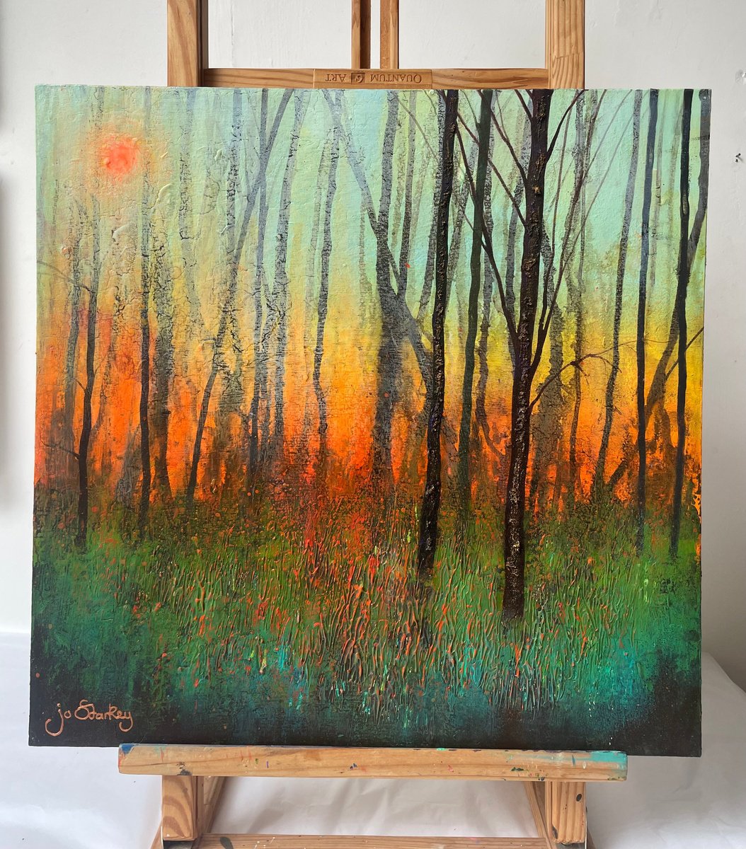 Expressive Botanical Acrylic Painting By Jo Starkey, 17 X 17, 