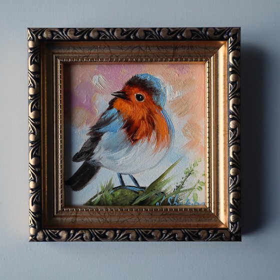 Robin Oil Painting Framed