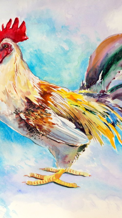 Watercolor Rooster by Suren Nersisyan