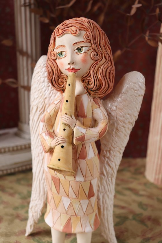 Angels song. Angel with a flut. OOAK Sculpture