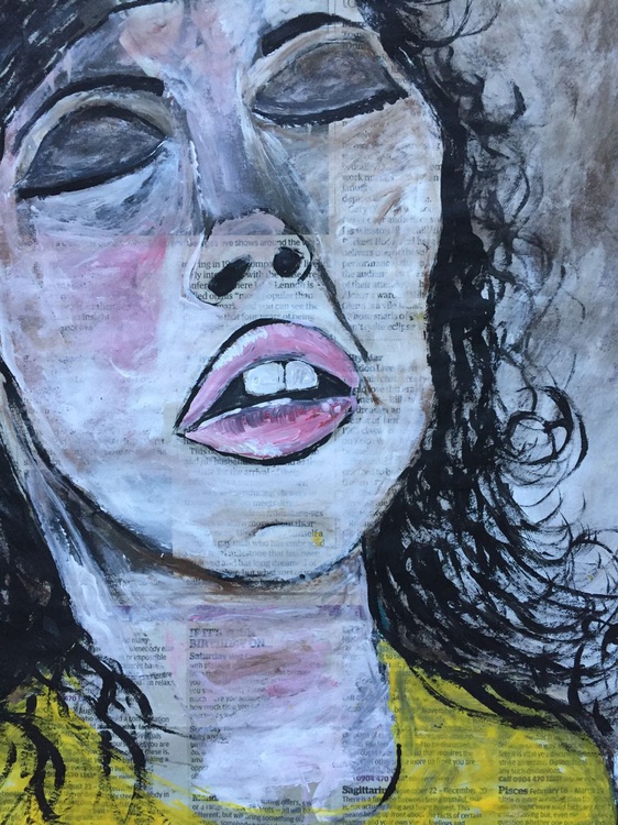 That Face Acrylic On Newspaper Face Art Woman Po Artfinder