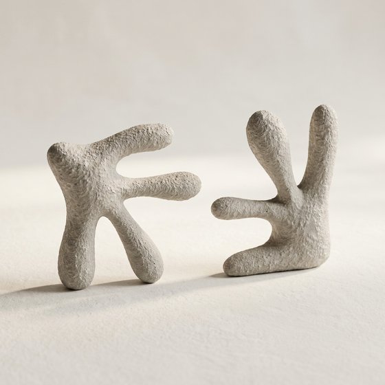 Leaf Book End Sculptures - White Stone