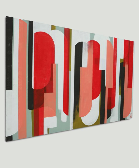 Large Graphic Painting - Traffic Red & Pink XL - 140x90cm - Ronald Hunter - 07J