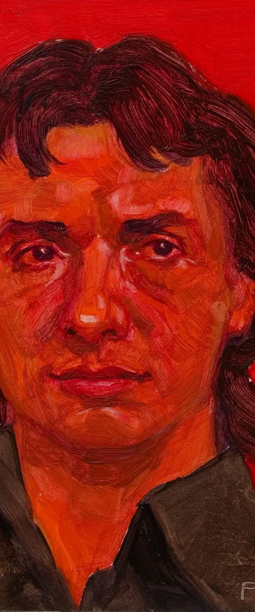 modern pop portrait in red of a french singer Michel Sardou by Olivier Payeur