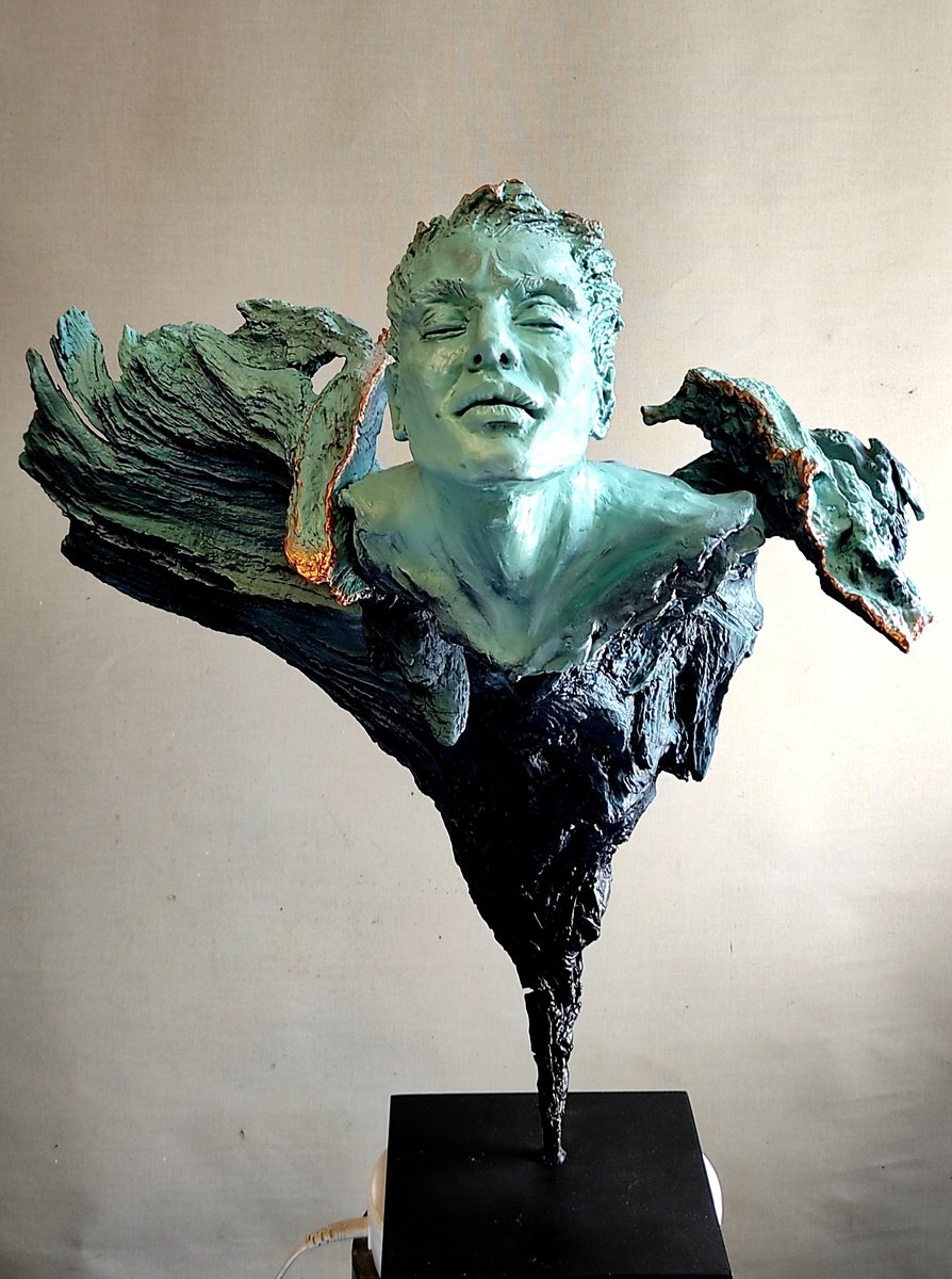 Surrealistic Portrait Sculpture By Elena Kraft, 25 X 25, Genesis Of Freedom, Original Artwork