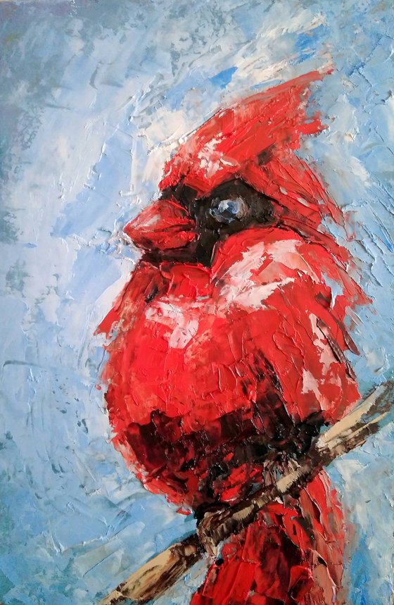 Cardinal Painting Original Art Red Bird Artwork Home Decor Small Wall Art