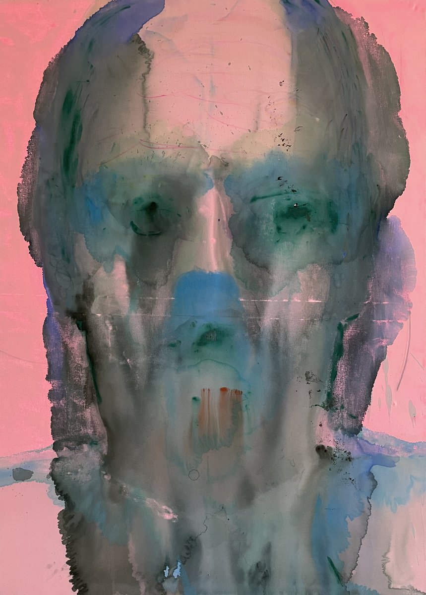 Abstract Portrait Painting By Gela Mikava, 39 X 55, Veil Of Flesh, Original Artwork