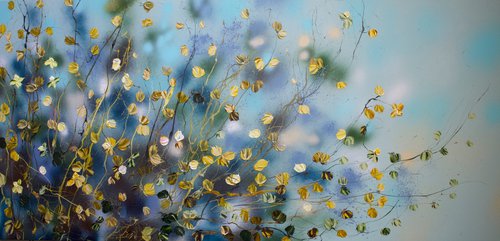 "Caramel landscape" very large floral painting horizontal format by Anastassia Skopp
