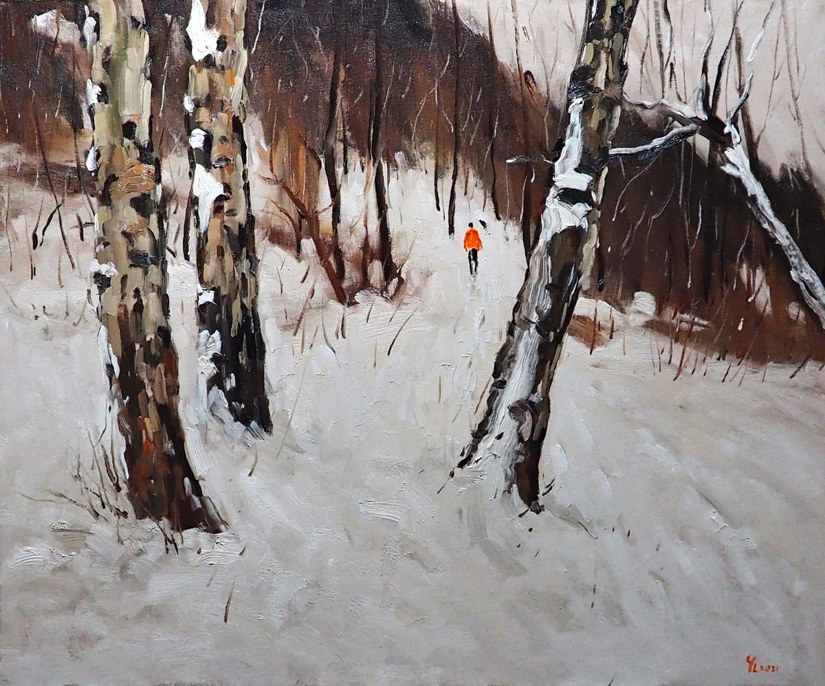 Impressionistic Landscape Oil Painting By Yuanyuan Liu, 26 X 21", Winter Landscape, Original Artwork