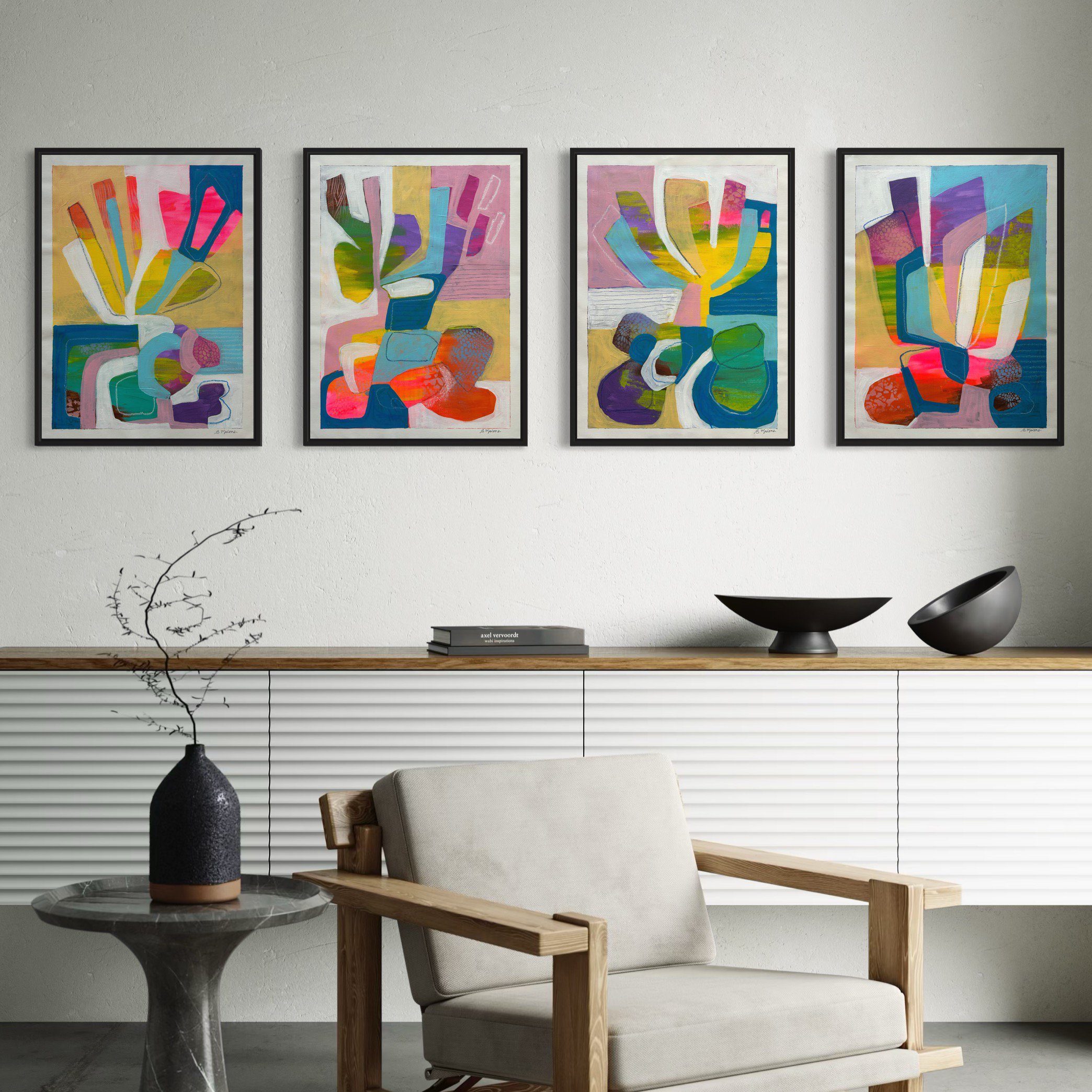 Abstract Painting By Samantha Malone, 72 X 24", Secrets From The Reef (Set), Original Artwork