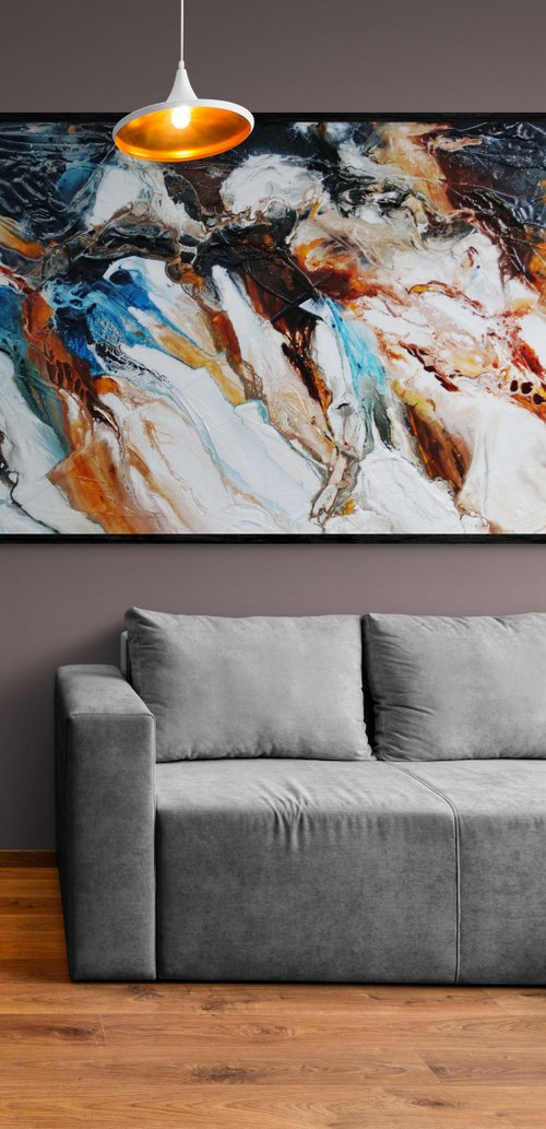 Obsidian Oxide 240cm x 100cm Blue Black Textured Abstract Art by Franko
