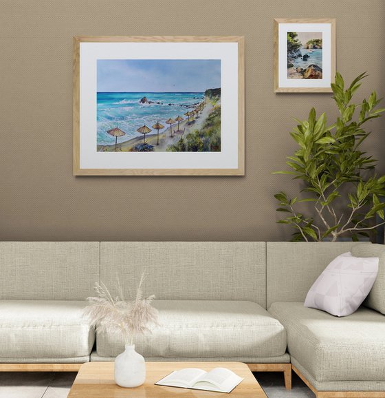 Greece paradise watercolor painting (2022) | Original Hand-painted Art Small Artist | Mediterranean Europe Impressionistic