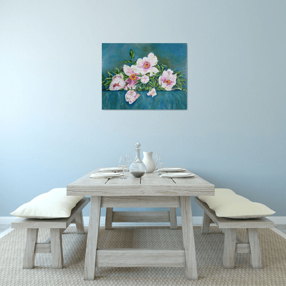 Tree Peonies - Large Original Oil Floral Painting Macro Spring Flowers Home Art Luxury Decor 90x70 cm (35.4x27.6 in)