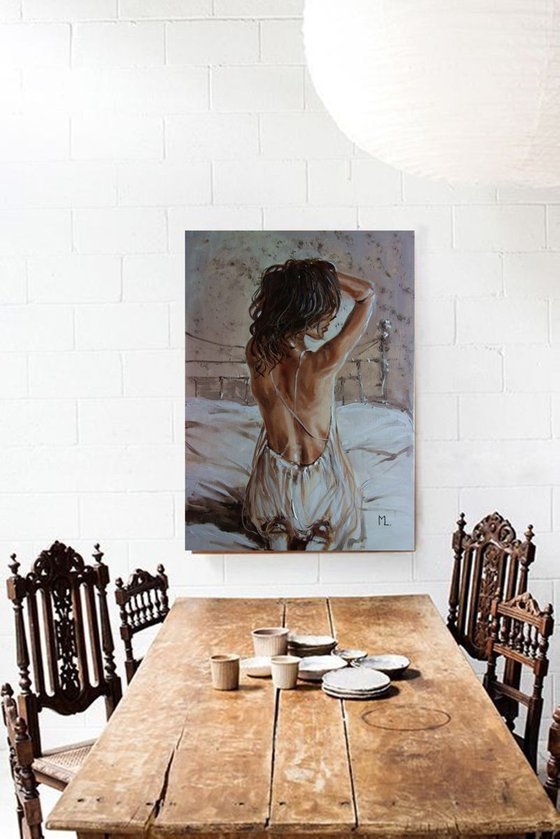 " LIGHT IN THE ROOM " - 60x80cm original oil painting on canvas, gift, palette kniffe