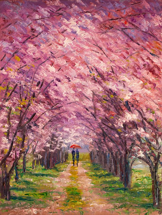 "Walk in the garden", spring landscape, sakura