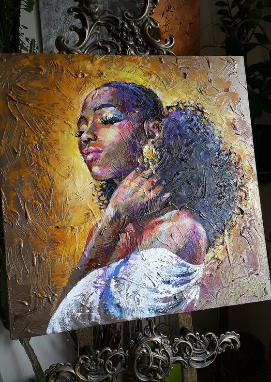 Painting portrait of a black woman - Character - portrait african woman