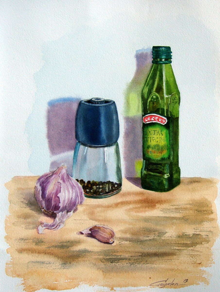 Oil and garlic by Elena Gaivoronskaia