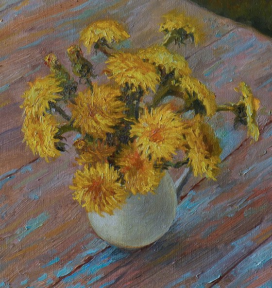 Dandelions. Original Spring Floral Still Life. Oil Painting on canvas, gift, wall art, interior art, interior design, pop, stylish art, impressionist, present