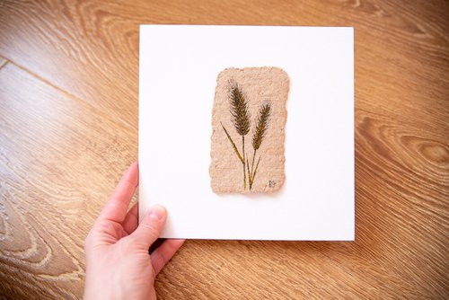 Spikelets drawing on handmade craft paper by Rimma Savina
