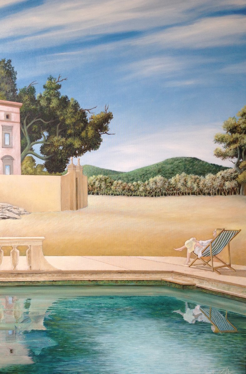 Surrealistic Oil Painting , The House Behind The Hills By Cecco Mariniello, 31 X 47, Artwork For Sale On Artfinder