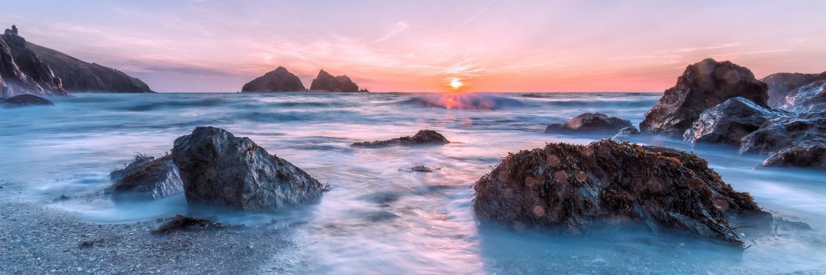 Photorealistic Photograph , Holywell Bay Sunset By Paul Nash, 36 X 12, Artwork For Sale On Artfinder