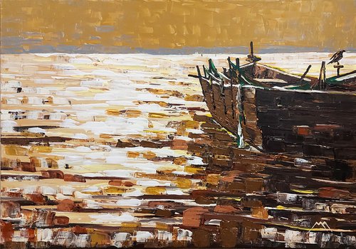 "Morning in Nida near the fishing boat" by Marius Morkunas