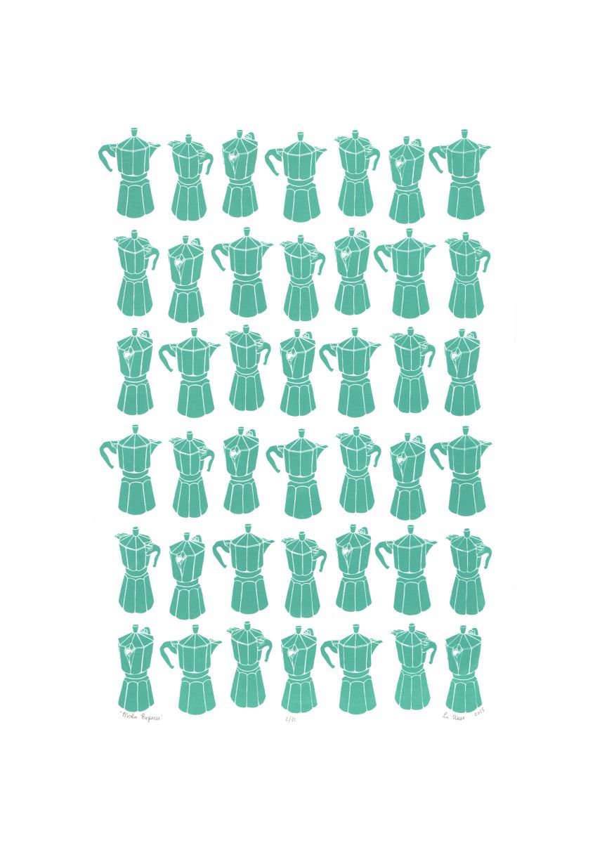 Moka Express Coffeemaker Print in Sea Green A2 Size - Unframed - FREE Worldwide Delivery by Lu West