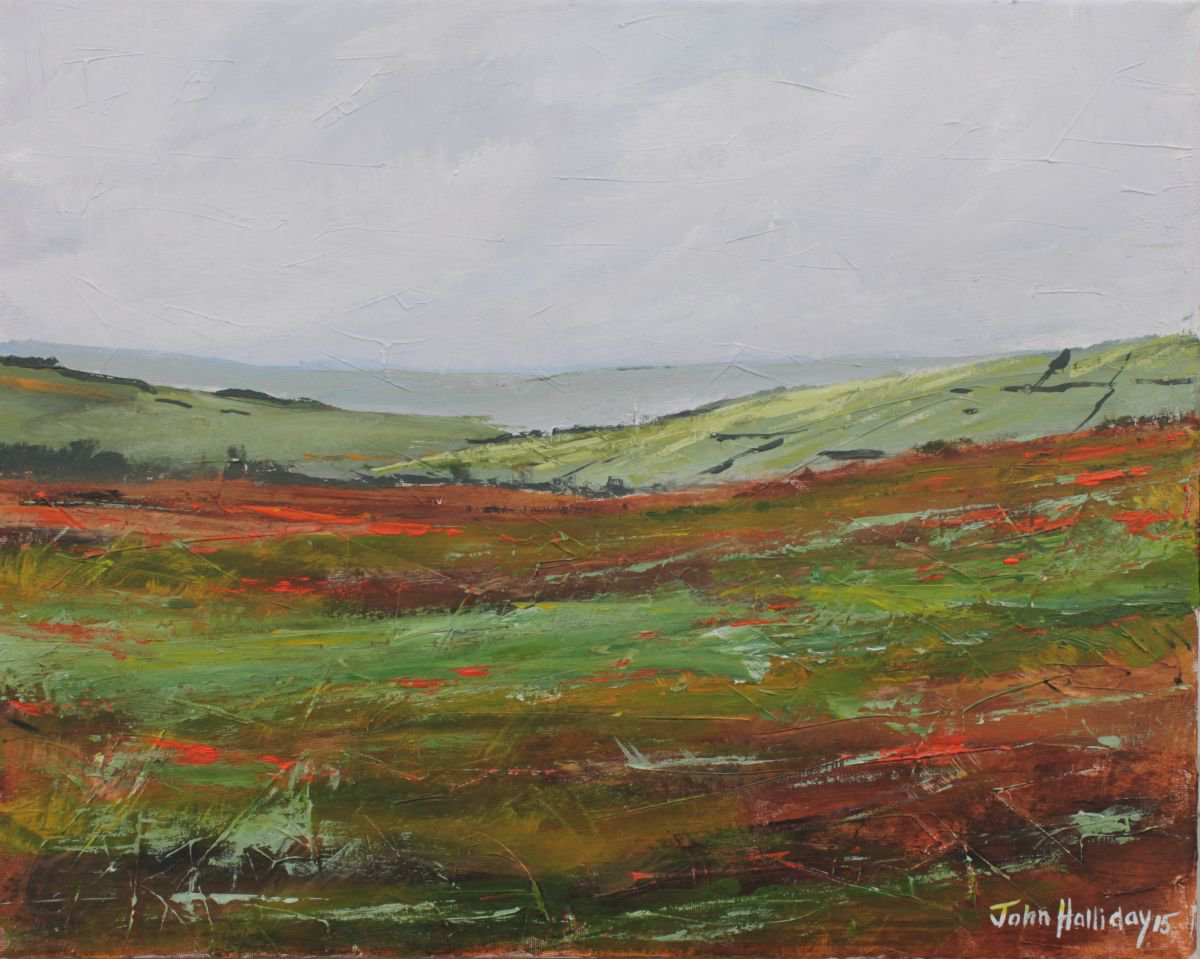 Impressionistic Landscape Acrylic Painting By John Halliday, 20 X 16, Glens Above Carnlough, Original Artwork