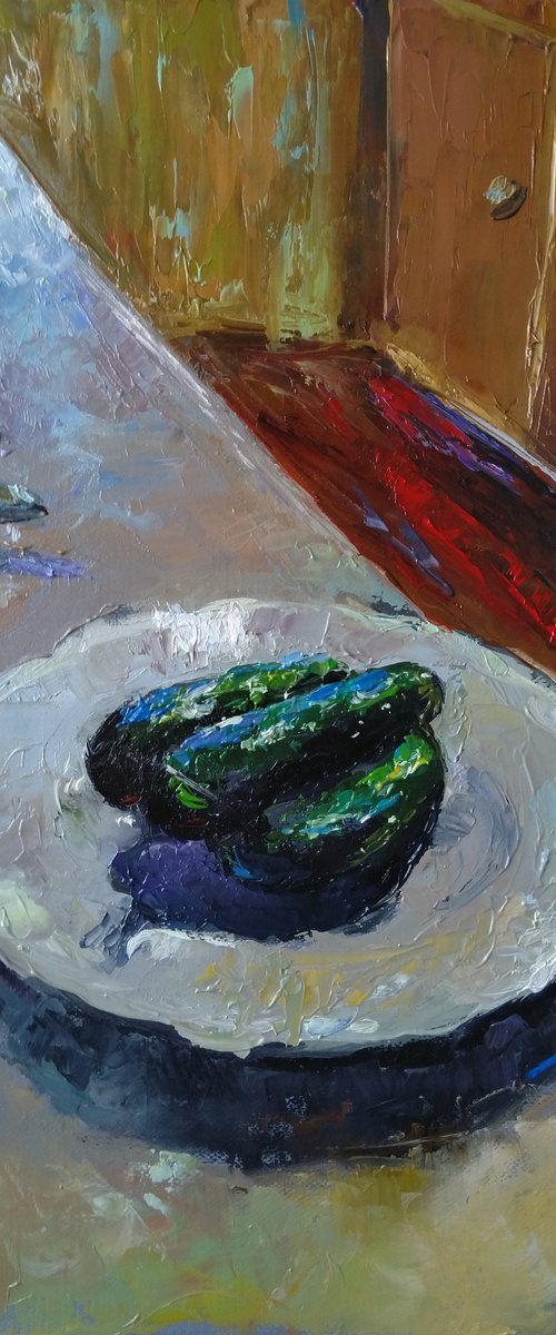 Still life - cucumber(30x40cm, oil painting, ready to hang) by Kamsar Ohanyan