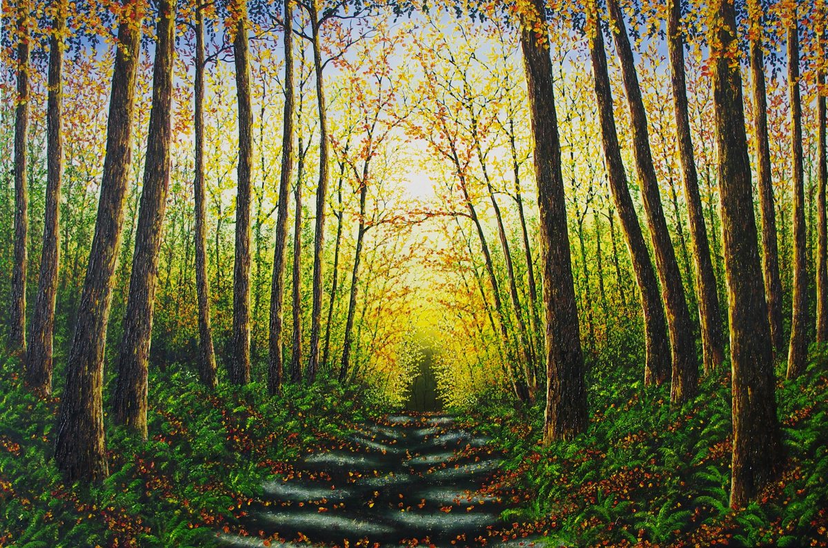 Impressionistic Landscape Oil Painting By Hazel Thomson, 59 X 39, Forest Glow, Original Artwork