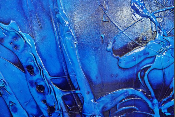 Inked Sapphire 270cm x 120cm Blue Abstract Art