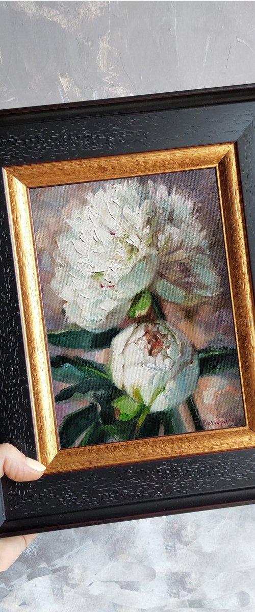 White peony flowers by Nataly Derevyanko