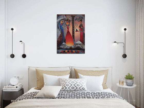 Armenian motives (70x50cm, oil painting, modern art, ready to hang, music painting)