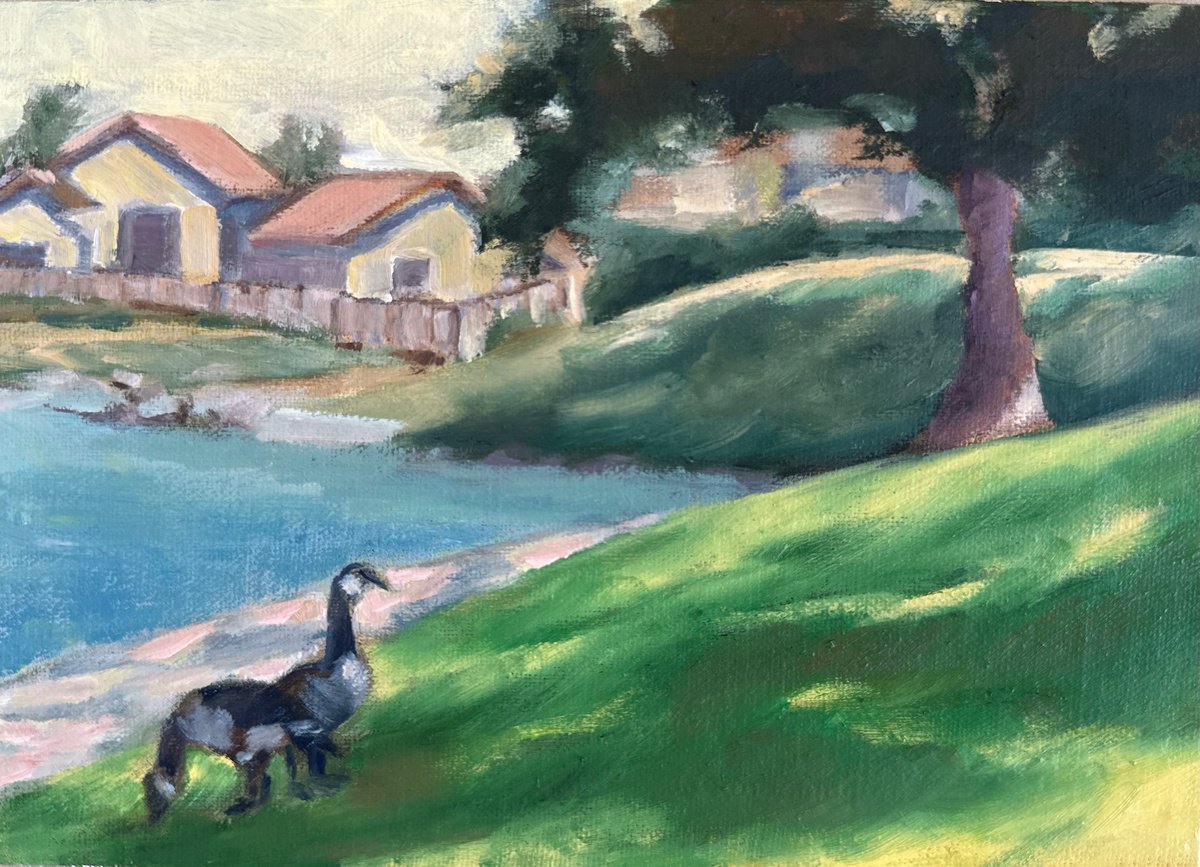 Impressionistic Animal Oil Painting By Grace Diehl, 7 X 5, Woodbridge Park, Original Artwork