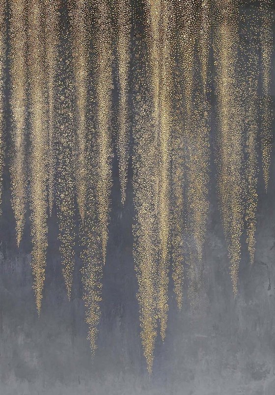 "Golden Wisteria" Gold black abstract art