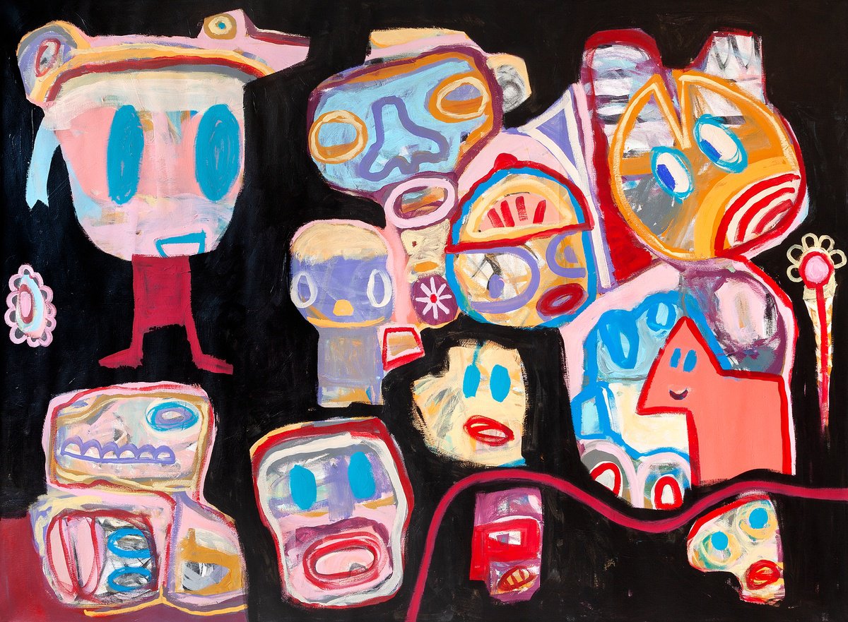 Urban And Pop Portrait Acrylic Painting By Tommy Lennartsson, 59 X 43", We Are So Cool, Original Artwork