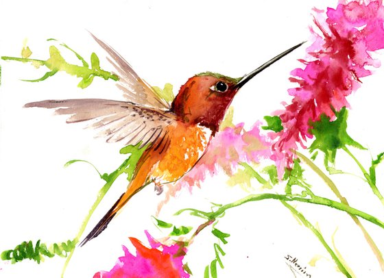 Hummingbird and Pink flowers