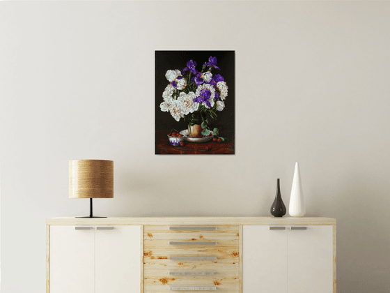 Peonies and Irises in Vase