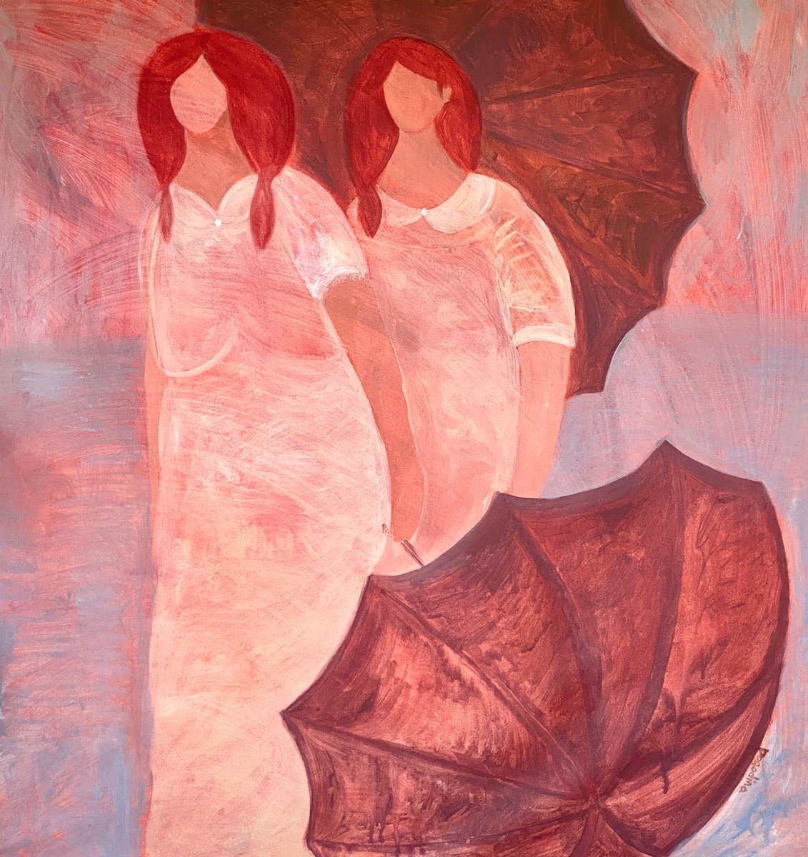 Impressionistic Portrait Acrylic Painting By Dasha Pogodina, 35 X 39, Sister, Do You Remember Sea#2, Original Artwork