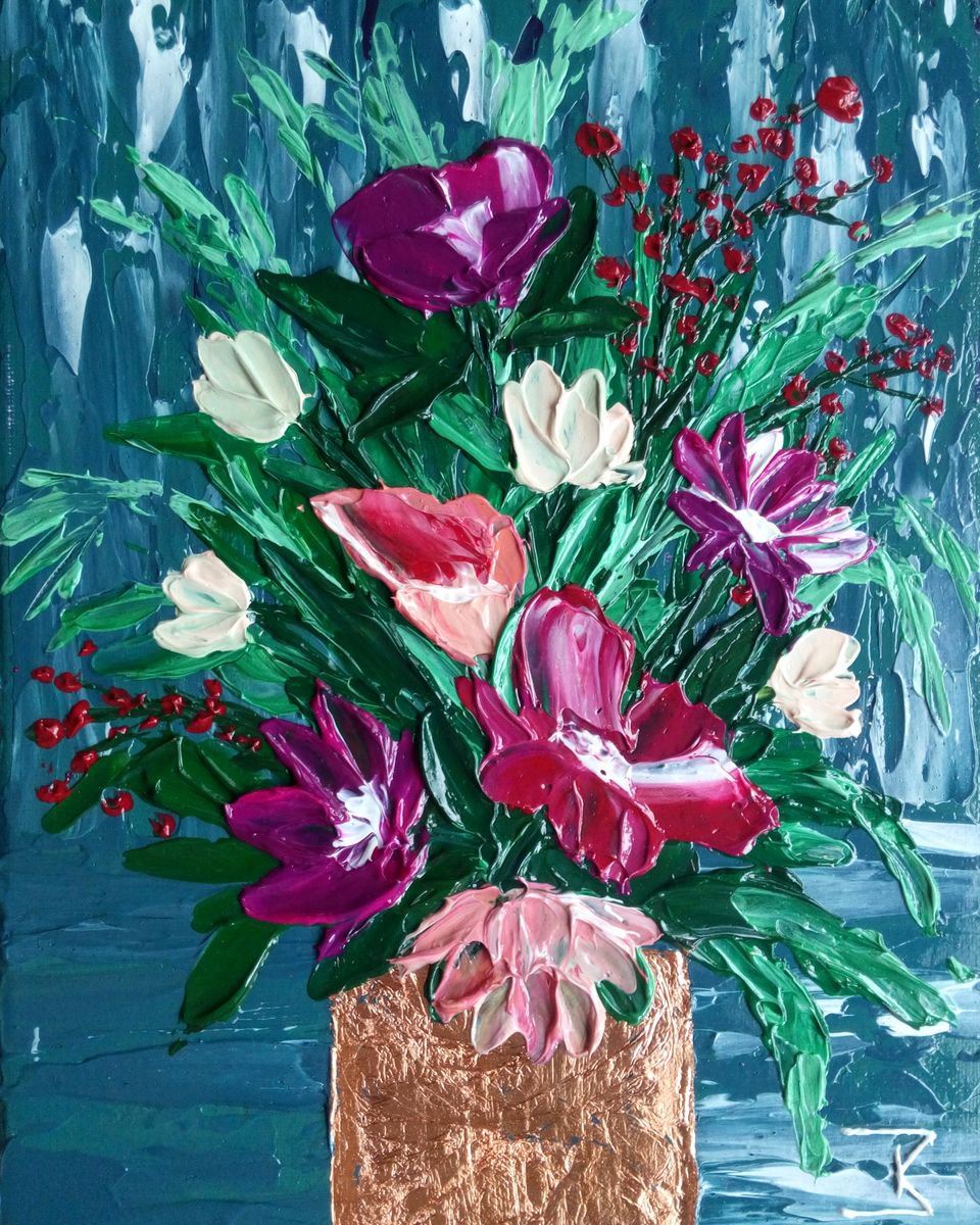 Midnight Blossoms, texture painting by Kateryna Zaichyk