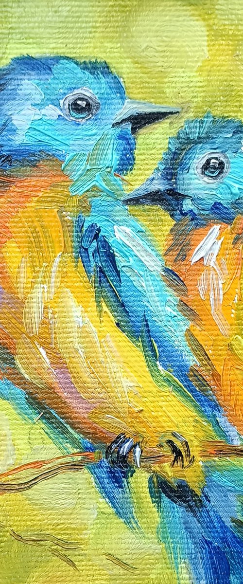 Chirping about love - birds, oil painting, bird, love, birds in love, birds oil painting, gift, bird art, art bird, animals oil painting by Anastasia Kozorez