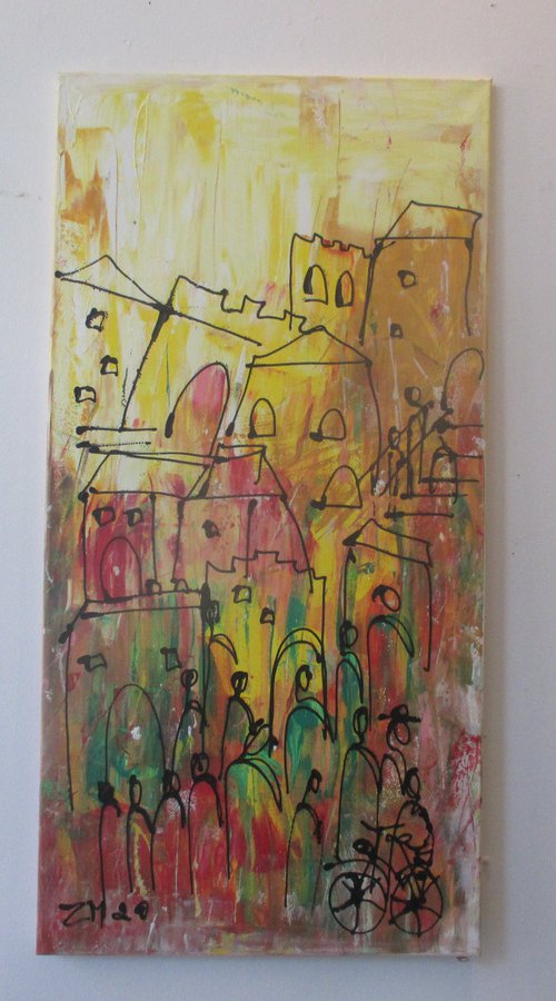 street life in spring  xl Acrylpainting  19,7 x 39,4inch by Sonja Zeltner-Müller