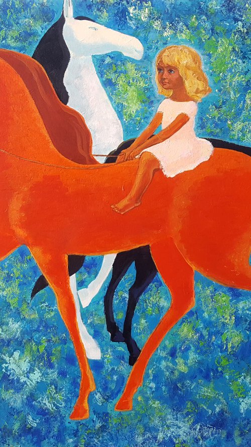 Girl And Three Horses by Vadim Vaskovsky