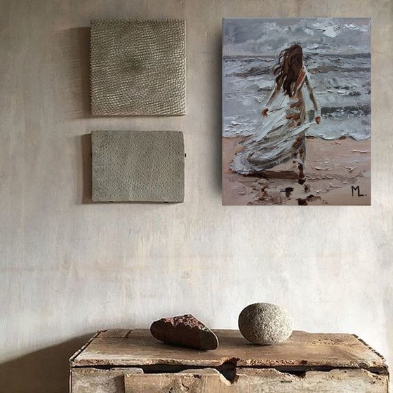" BY THE SEA ... " original painting SEA spring palette knife GIFT