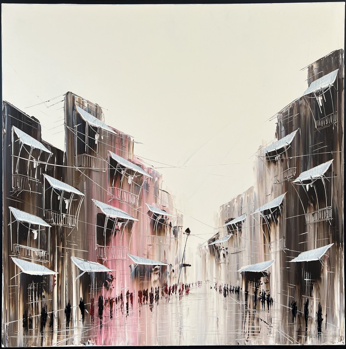 Abstract Cityscapes Acrylic Painting By Eka Peradze, 40 X 40, ,,Old City - ? Eka Peradze, Original Artwork