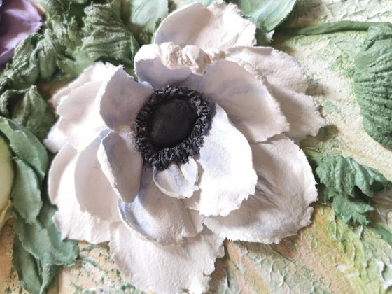 Bouquet with flowers anemones and Ranunculus - touch these delicate petals and inhale the fragrance of these beautiful flowers, wall decor idea, gift for a wealthy person 100x50x7 cm