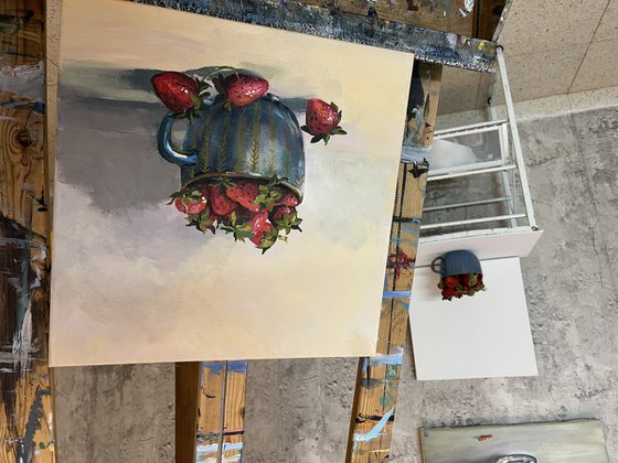 Still life with strawberry mug