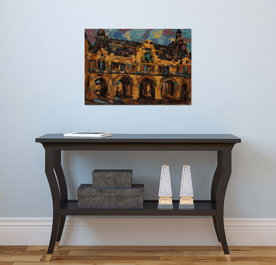 LOUVRE - original painting, architecture of Paris, cityscape