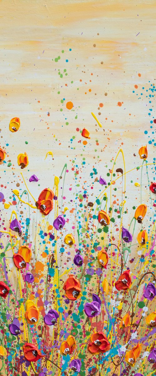 Sunset meadow - impasto poppy field painting by Olga Tkachyk